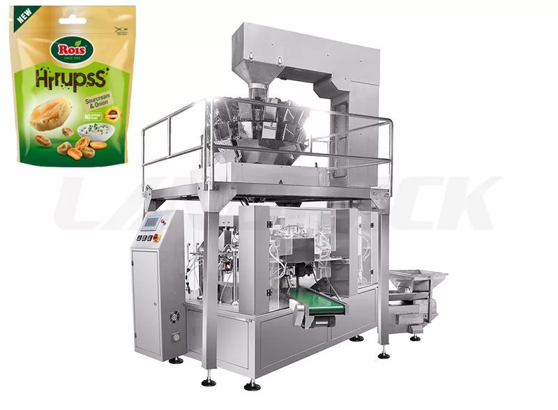 Nuts Zipper Pouch Rotary Packing Machine With Multihead Weigher