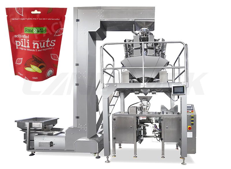 Nut Mini Doypack Packaging Machine Z Type Bucket Elevator And Multihead Weigher