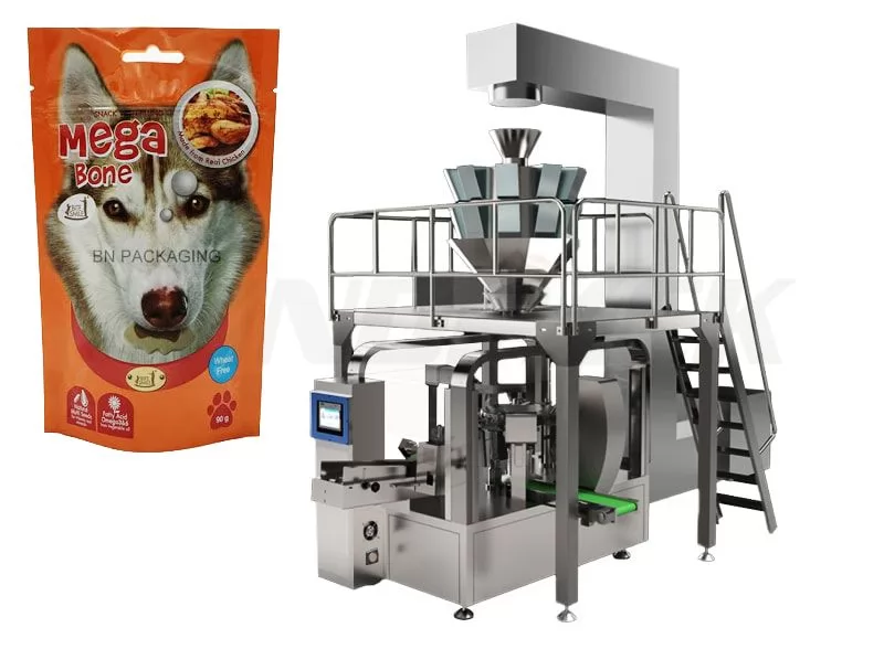 Fully Automatic Pet Food Rotary Premade Pouch Packing Machine With Multihead Weigher