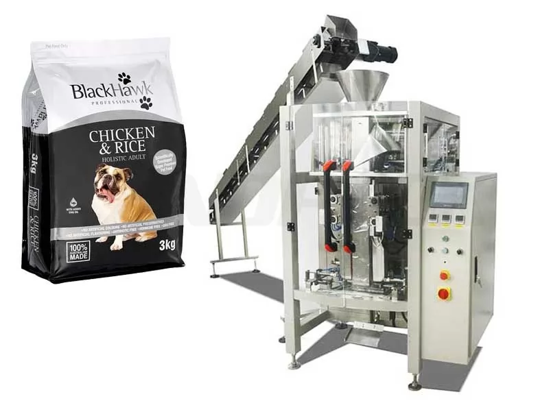 Automatic Pet Food Quad Seal Bag/ Block Bottom Pouch Packing Machine.