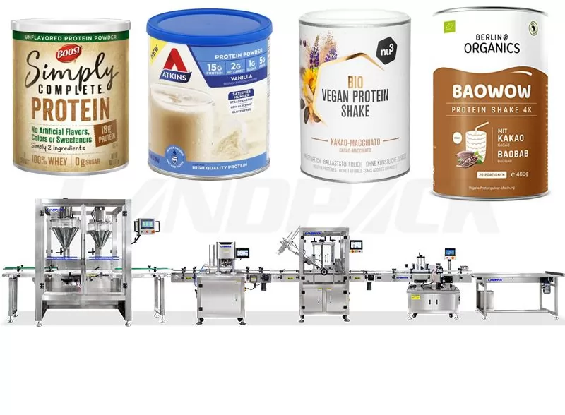 Full Automatic Protein Powder Canister Filling Seaming Labeling Lines