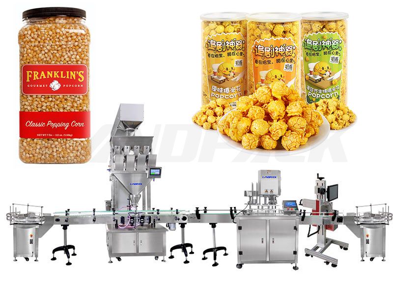 Automatic Popcorn Bottle Weighing Filling Sealing Line