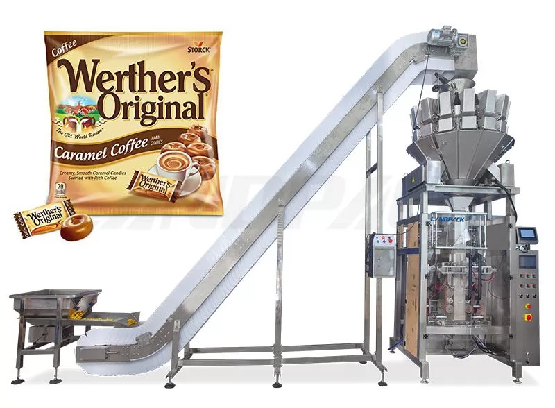 Automatic Candy Vertical Form Fill Seal Machine For Quad Seal Pouch