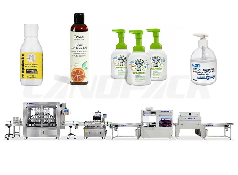 Automaic Hand Sanitizer Filling Capping Line With Shrink Wrapping