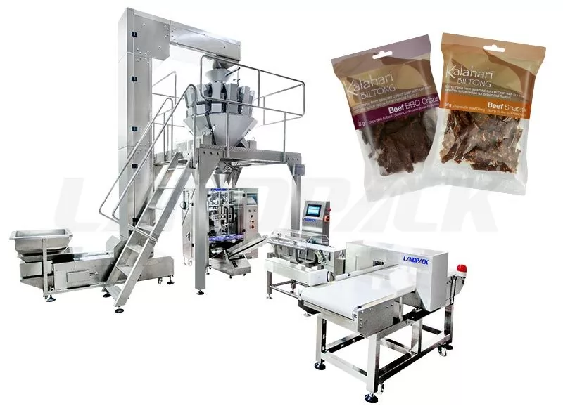 Automatic Dry Food/ Jerky/ Biltong Packing Machine With Metal Detector And Weight Sorting Scale