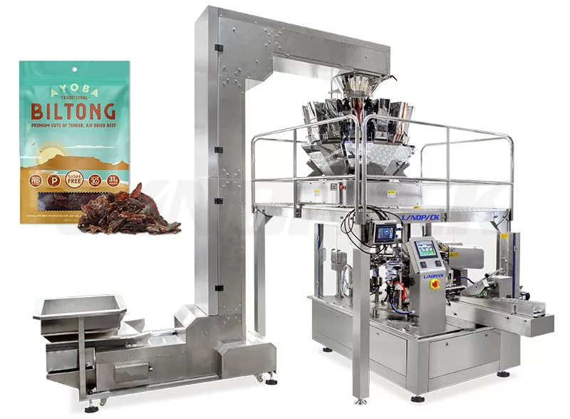 Automatic Beef Jerky Premad Pouch Packing Machine With Multihead Weigher