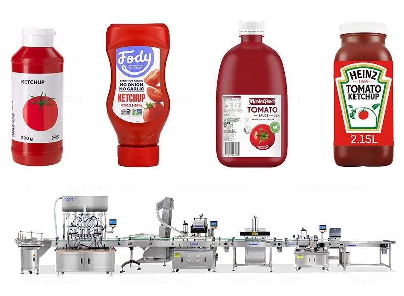 Automatic 6 Heads Pistons Ketchup Bottle/Jar/Can Filling Capping And Labeling Line