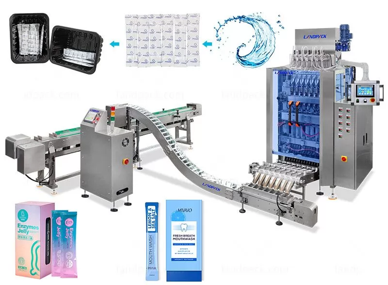 Multi Lane Liquid Stick Pack Machine With Counting Cartoning Packaging Line