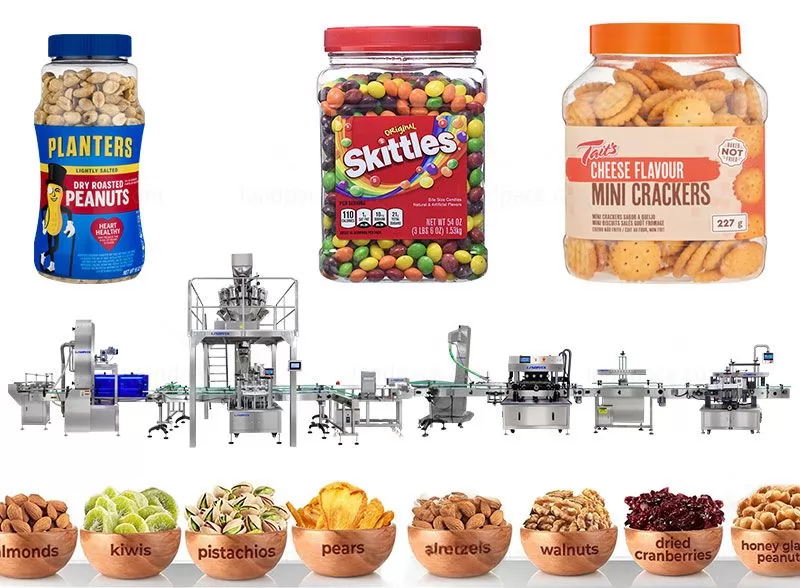 Fully Automatic Granule Bottle Jar Filling Capping Labeling Machine Line